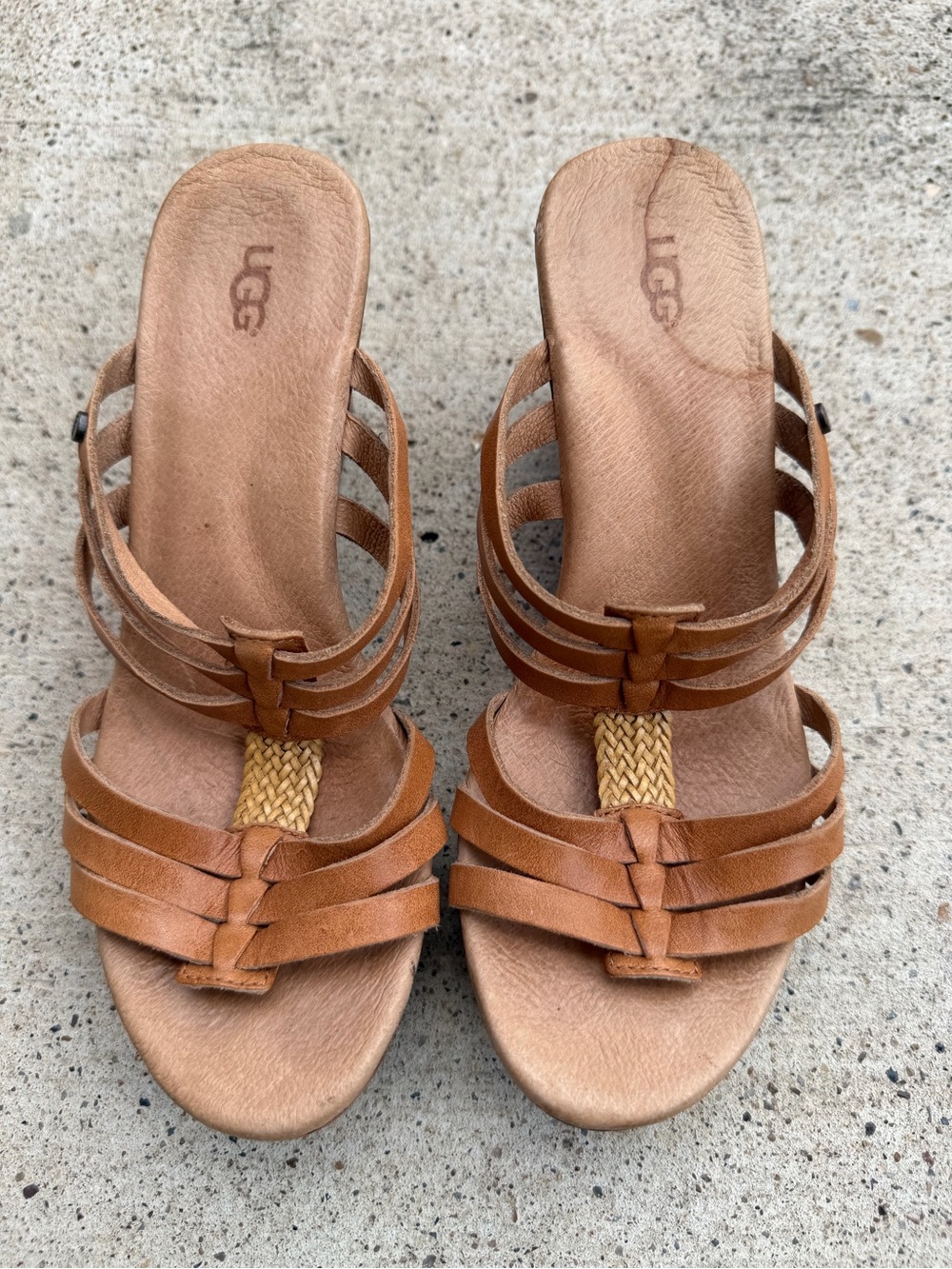 UGG Mattie Brown Leather Platform Wedge Sandals Women’s Size 6